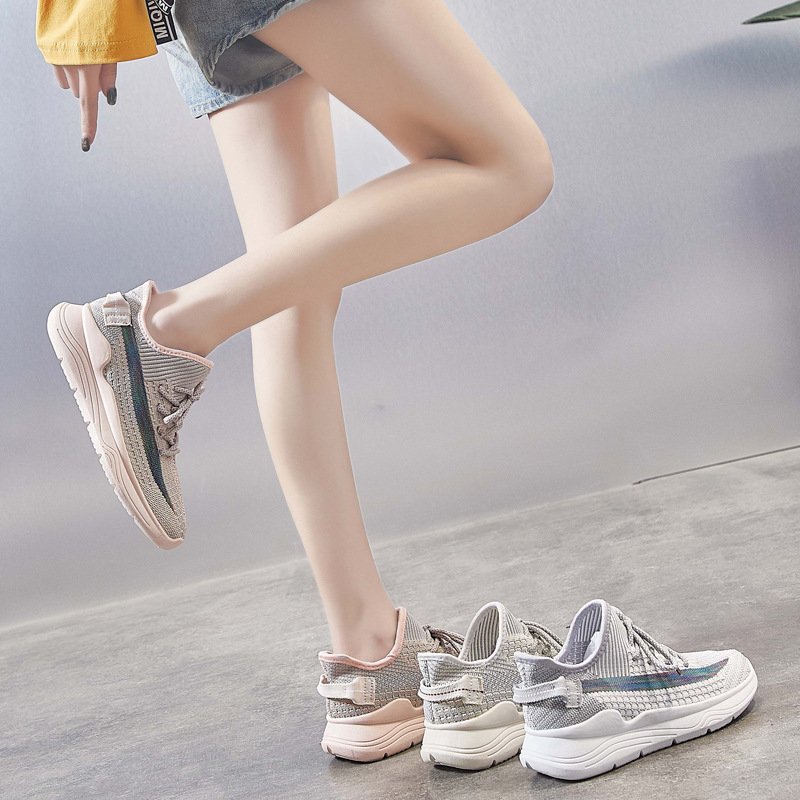 Breathable flying woven women's shoes 2021 summer new mesh sports shoes female students running shoes