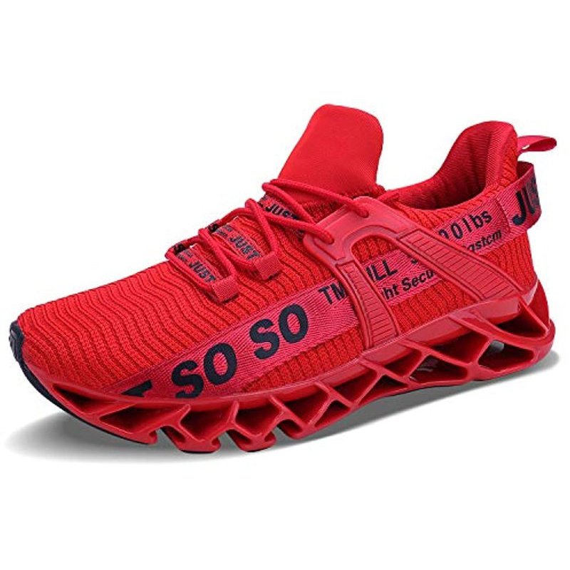 JSLEAP Mens Runing Shoes Walking Non Slip Blade Type Sneakers 1red