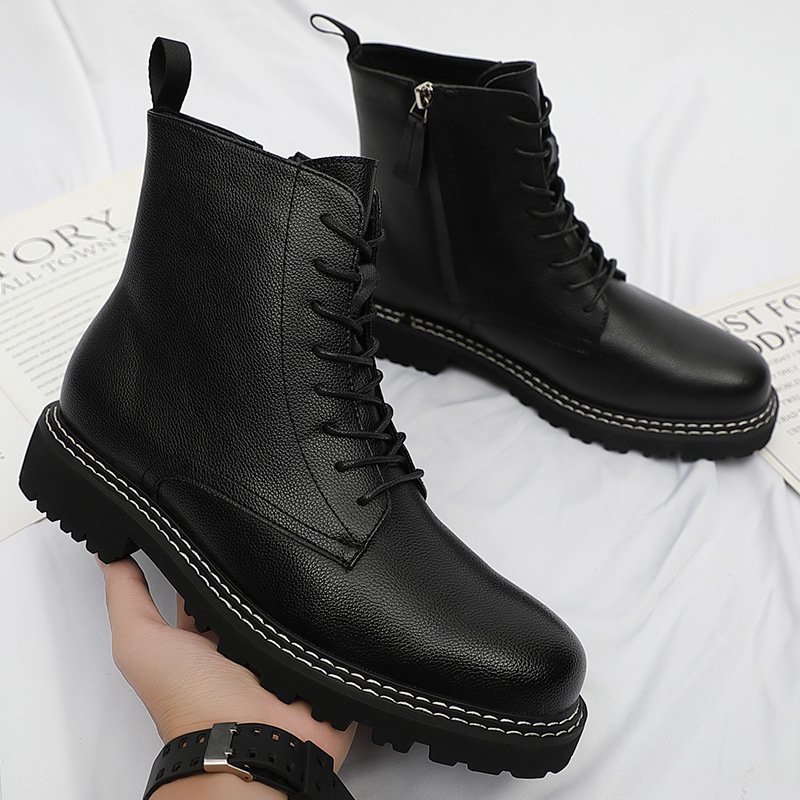 2021 autumn men's round toe British men's leather boots side zipper Martin boots wear-resistant low-heel men's shoes factory direct sales