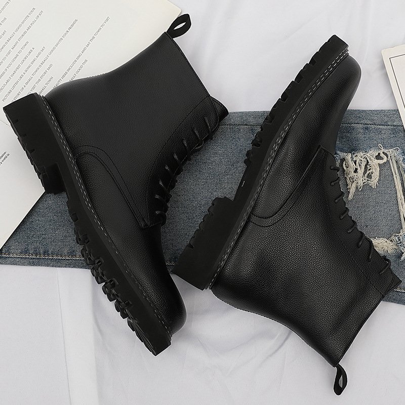 2021 autumn men's round toe British men's leather boots side zipper Martin boots wear-resistant low-heel men's shoes factory direct sales