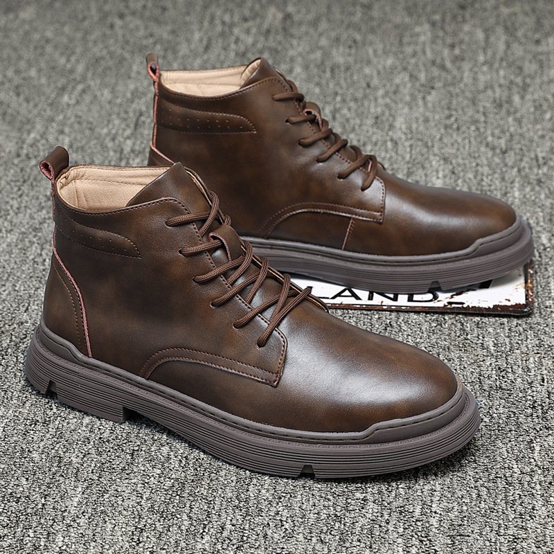 Martin boots men's autumn breathable high-top leather shoes middle cut men's boots British style tooling boots leather boots leather short boots trendy shoes