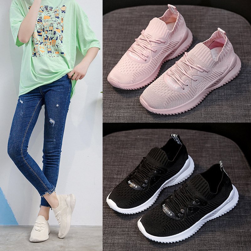 2021 spring new sports shoes women's breathable flying woven women's shoes student casual running shoes